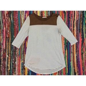 Minimi Maternity Top Sz Large Brown White Stripped Half Sleeve Pullover Tank